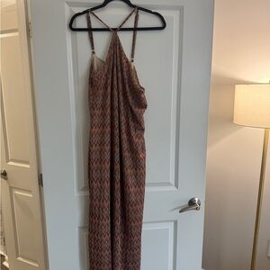 Eloquii Brown and Pink Halter Sundress Maxi